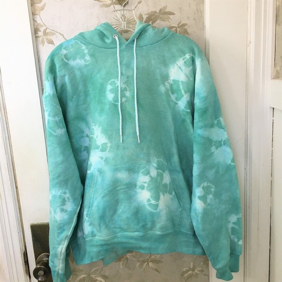 Vintage Hanes Ultimate PrintPro Tie Dye Men's Heavyweight Green Hoodie- Size M - Picture 2 of 4